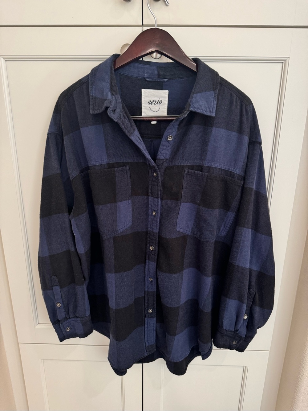 Aerie Plaid Button Down Shirt Blue & Black Large Like New